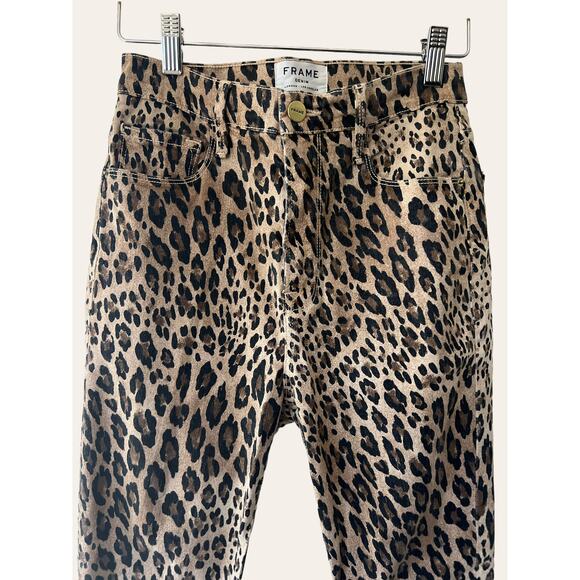 FRAME Denim Ali High Rise Leopard Animal Print Skinny Cigarette Pants Size 27 - Picture 3 of 9
